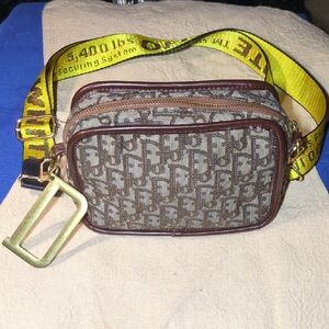 Rare Customized Brown Monogram Crossbody Bag with Yellow Strap NOW ONLY $75